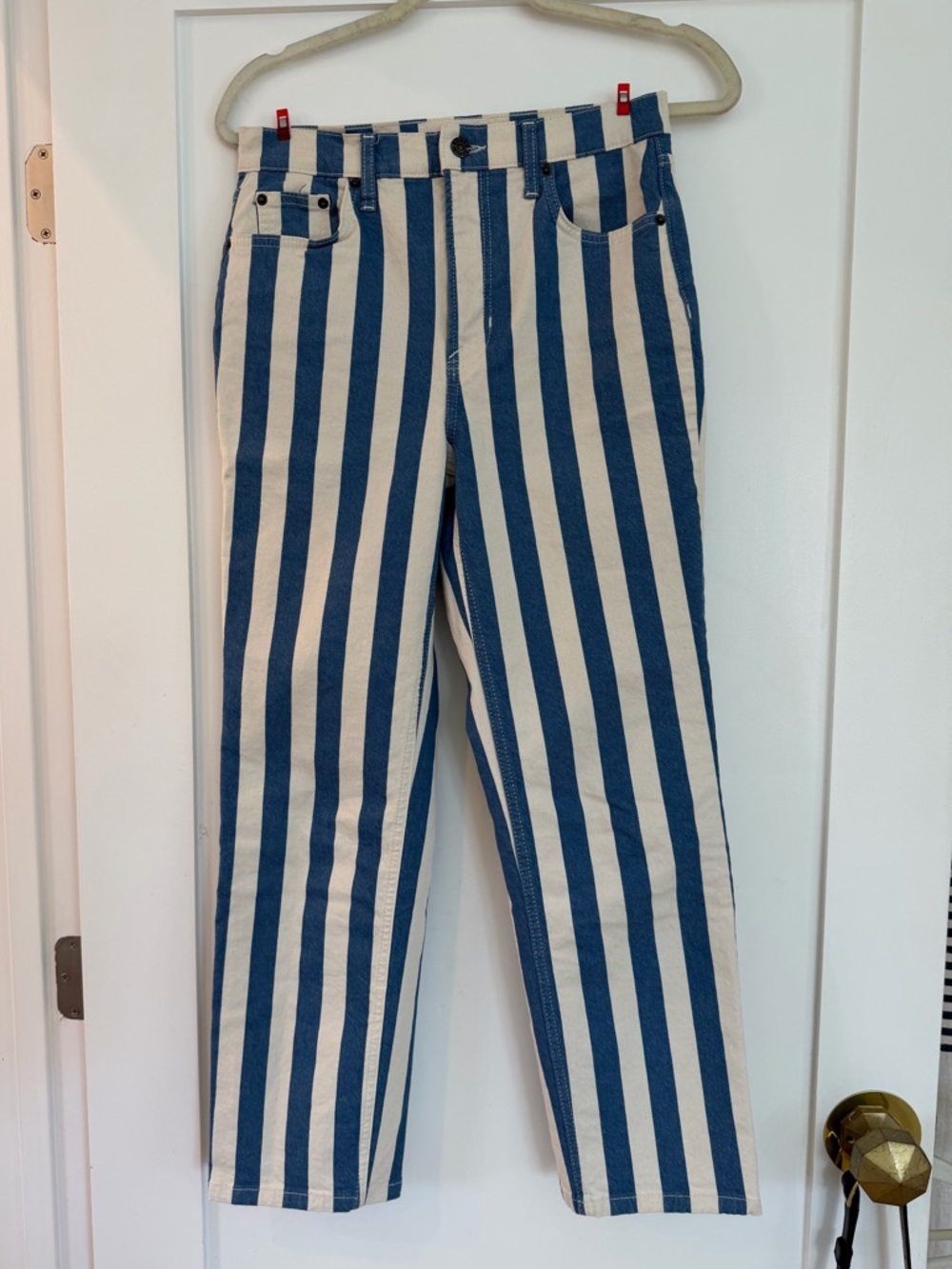 Boden High Rise Striped Straight Leg Jeans Blue and White 28 - Picture 3 of 9